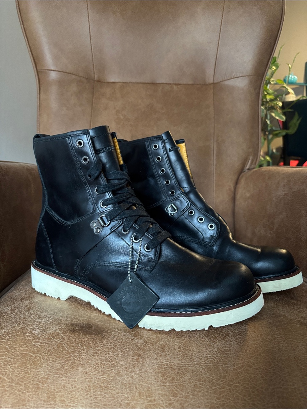 Timberland Abington Black Leather Lace-Up Boots with White Sole